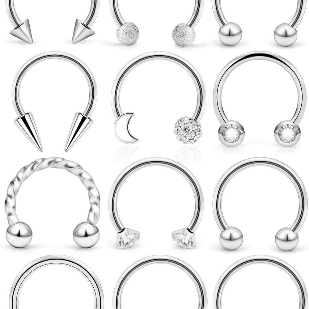Septum Rings 16g Stainless Steel Jewelry with Cubic Zirconia Heart Butterfly